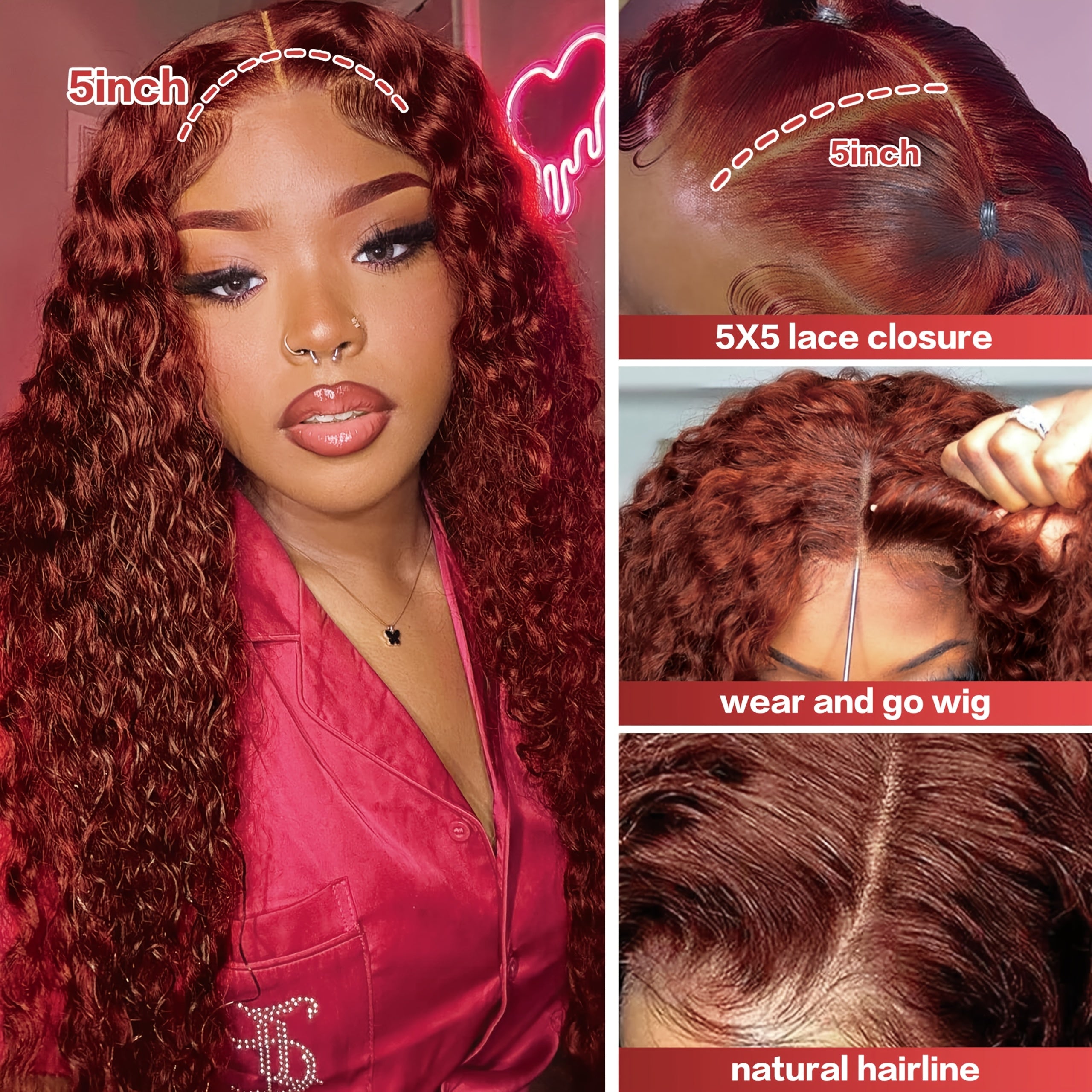 Easter Special Offer 180 Density 5x5 Red Brown Dark Wavy Front Wig 5x5 Glueless HD Lace Front Wig Colorful Curly Lace Closure Front Human Hair Wig